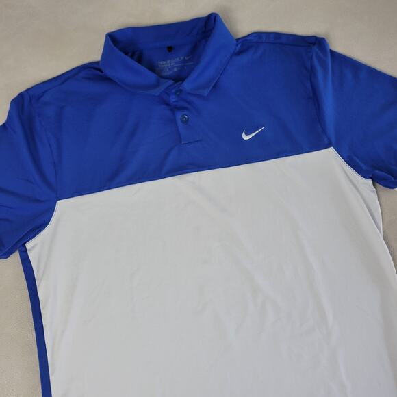 Nike Golf Polo Shirt Mens Med Icon Blue Colorblock Standard Fit Stretch 2 Button - Picture 1 of 9